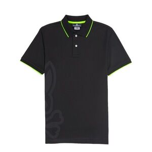 Psycho Bunny Black and Green Polo Shirt with Neon Trim